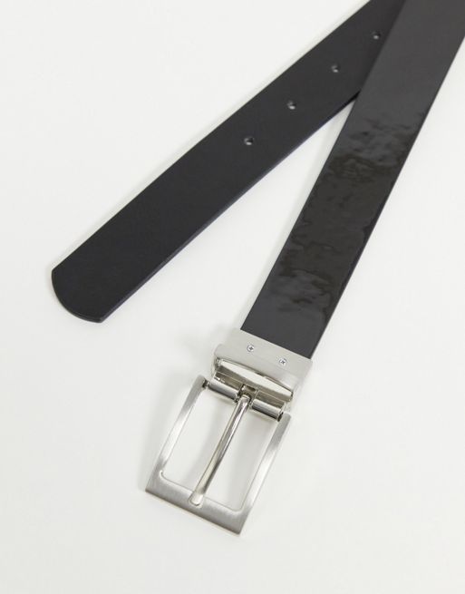 ASOS DESIGN smart faux leather skinny belt with silver buckle in