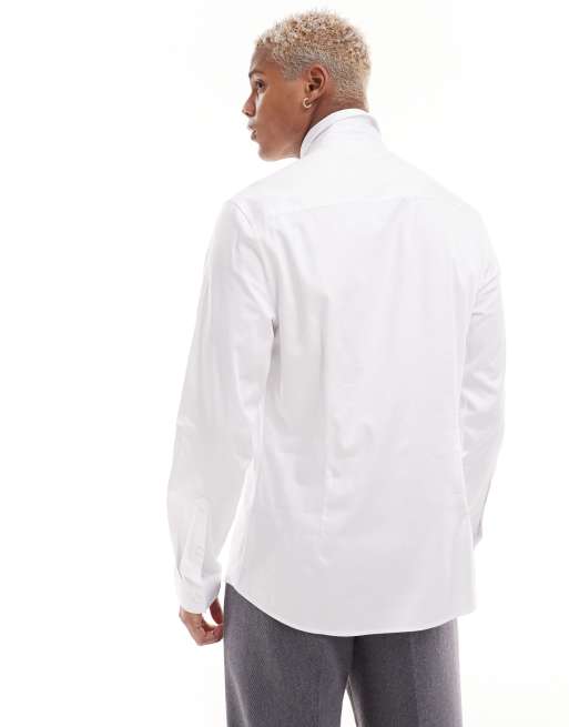 ASOS DESIGN smart slim shirt with black piping detail in white, 4 of 4