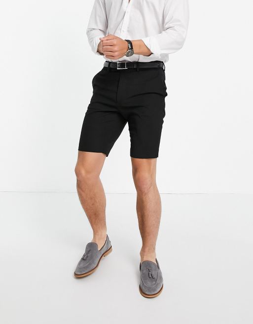 ASOS DESIGN smart longer length shorts in black