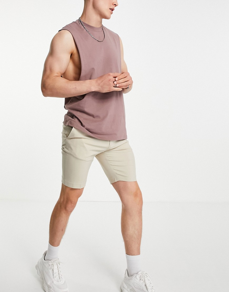 Asos Design Smart Slim Shorts In Stone-neutral