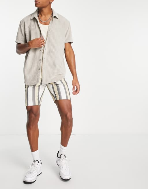 ASOS DESIGN smart slim shorts with block stripe in ecru