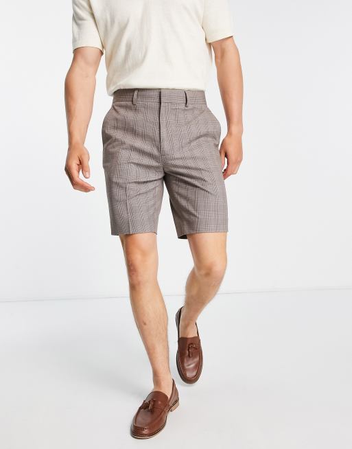 ASOS DESIGN smart slim shorts with prince of wales check in dark stone