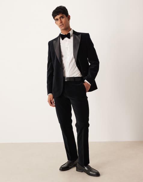 ASOS DESIGN smart slim suit tuxedo in black cotton velvet - view 1
