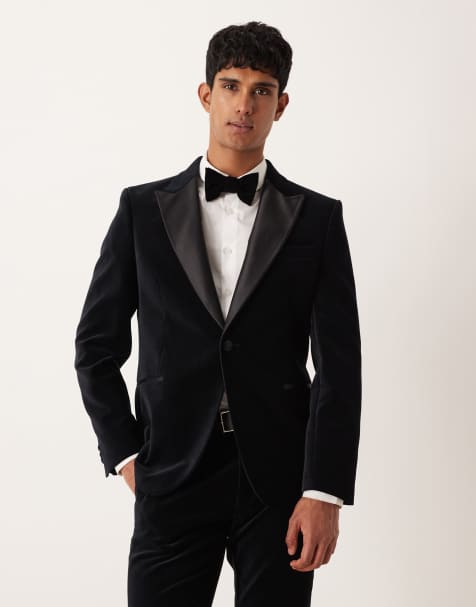 ASOS DESIGN smart slim suit tuxedo jacket in black cotton velvet - view 1