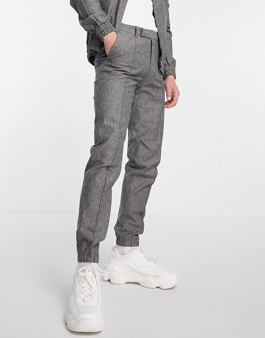 ASOS DESIGN smart slim sweatpants cuff pants set with gray prinstripe-Grey
