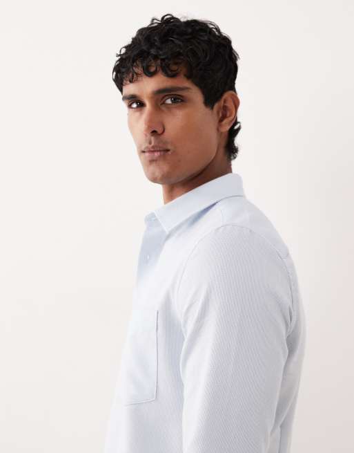 ASOS DESIGN smart slim textured easy-iron shirt in blue, 4 of 5