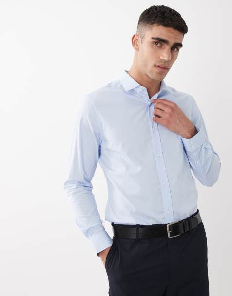ASOS DESIGN smart slim textured shirt in blue - view 1