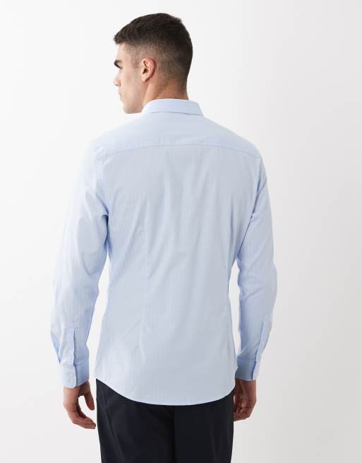 ASOS DESIGN smart slim textured shirt in blue, 3 of 6