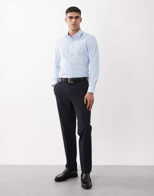 ASOS DESIGN smart slim textured shirt in blue, 4 of 6