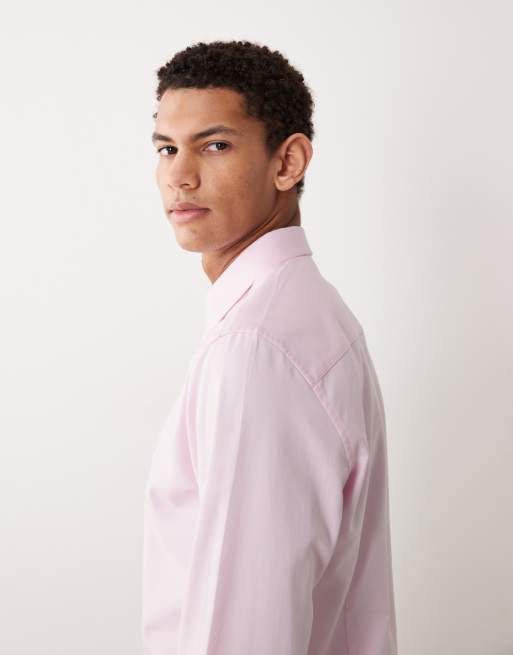 ASOS DESIGN smart slim textured shirt with double cuff in pink, 4 of 5
