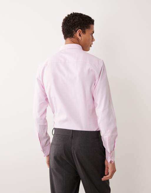 ASOS DESIGN smart slim textured shirt with double cuff in pink, 5 of 5