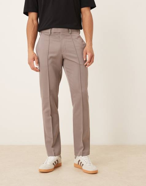 ASOS DESIGN smart slim trousers with pintuck in brown - view 1