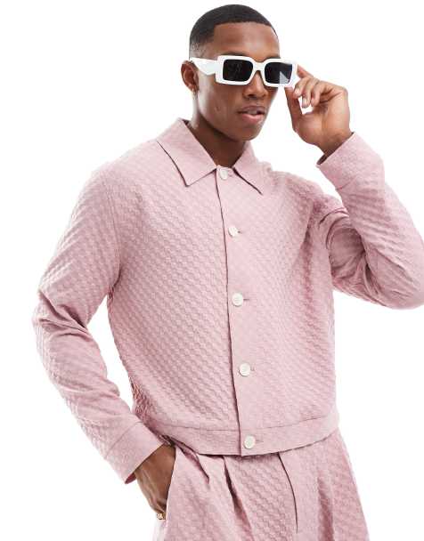 ASOS DESIGN smart slim trucker jacket in pink checkerboard - part of a set - view 1