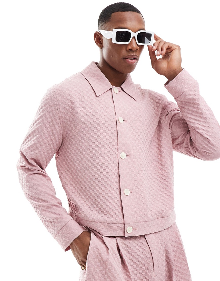 Asos Design Smart Slim Trucker Jacket In Pink Checkerboard - Part Of A Set
