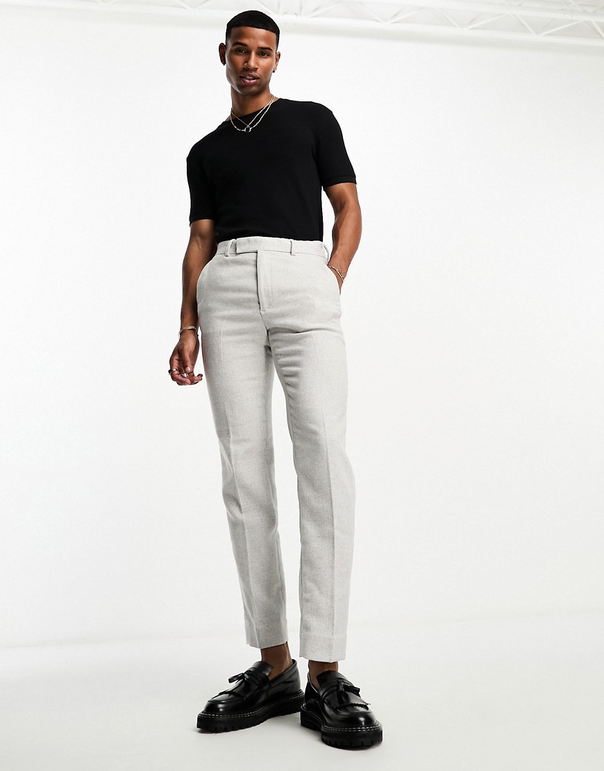 ASOS DESIGN smart slim wool mix trousers in grey puppytooth