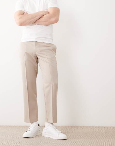 ASOS DESIGN smart straight cropped pants in stone - view 1