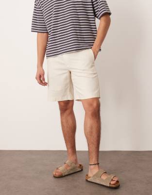 asos ASOS DESIGN smart straight fit linen blend shorts in ecru