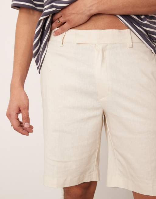 ASOS DESIGN smart straight fit linen blend shorts in ecru