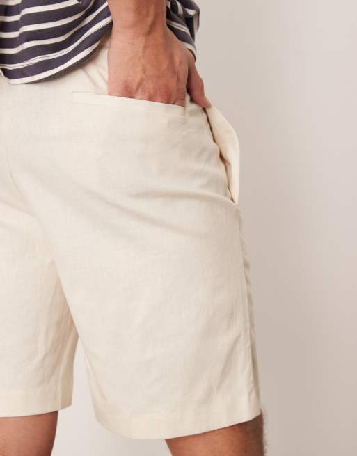 ASOS DESIGN smart straight fit linen blend shorts in ecru