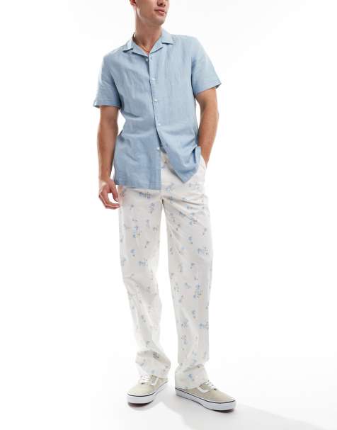 ASOS DESIGN smart straight fit pants in blue ditsy floral print - view 1