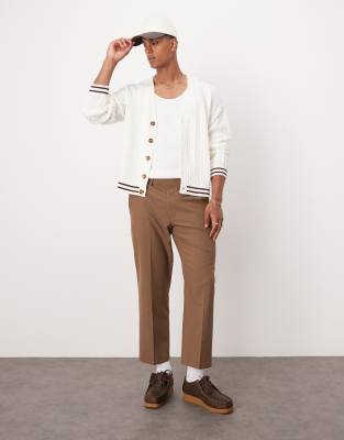 smart straight leg crop length pants in brown-Neutral