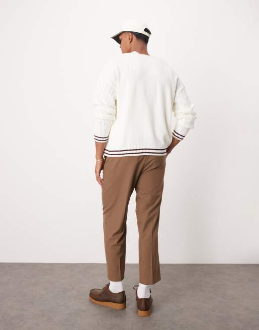 ASOS DESIGN smart straight leg crop length pants in brown, 4 of 5
