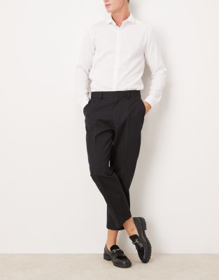 smart straight leg cropped pants in black