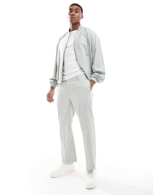 ASOS DESIGN smart straight leg cropped pants in linen stripe - part of a set, 2 of 5