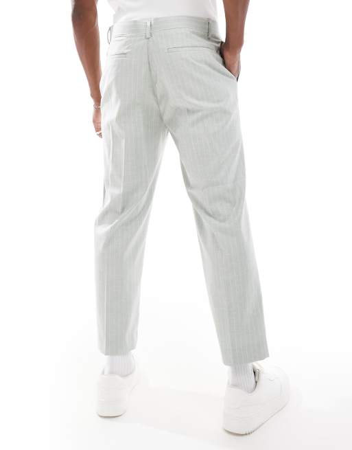 ASOS DESIGN smart straight leg cropped pants in linen stripe - part of a set, 4 of 5