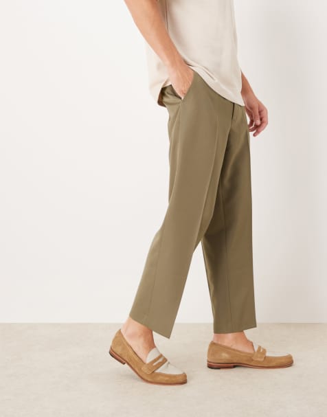 ASOS DESIGN smart straight leg cropped trousers in brown - view 1