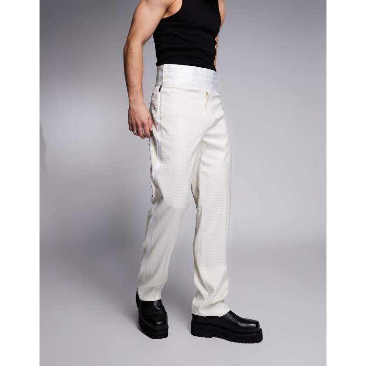 ASOS DESIGN smart straight leg cummerbund pants in cream | ASOS