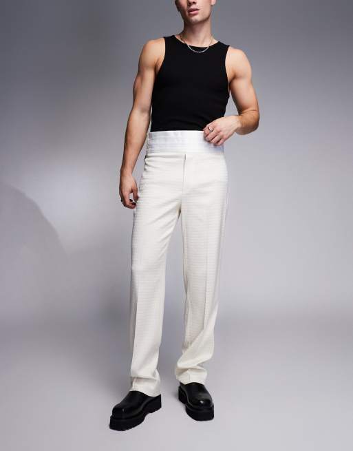 ASOS DESIGN smart straight leg cummerbund pants in cream | ASOS