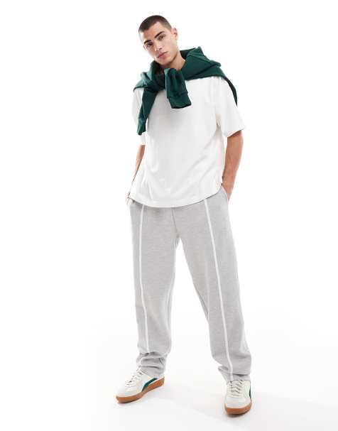 ASOS DESIGN smart straight leg joggers with piping detail in grey marl - view 1