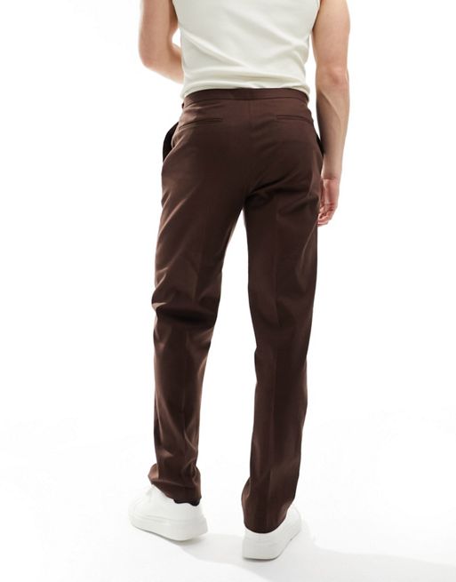 ASOS DESIGN linen mix wide leg smart pants in brown crinkle