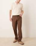 [ASOS DESIGN] ASOS DESIGN smart straight leg linen blend pants in brown W36 L34 BROWN