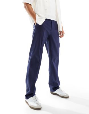 Asos Design Wide Suit Pants In Navy In Navy