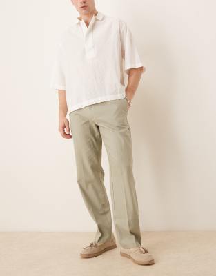 Asos Design Smart Straight Leg Linen Blend Pants In Green