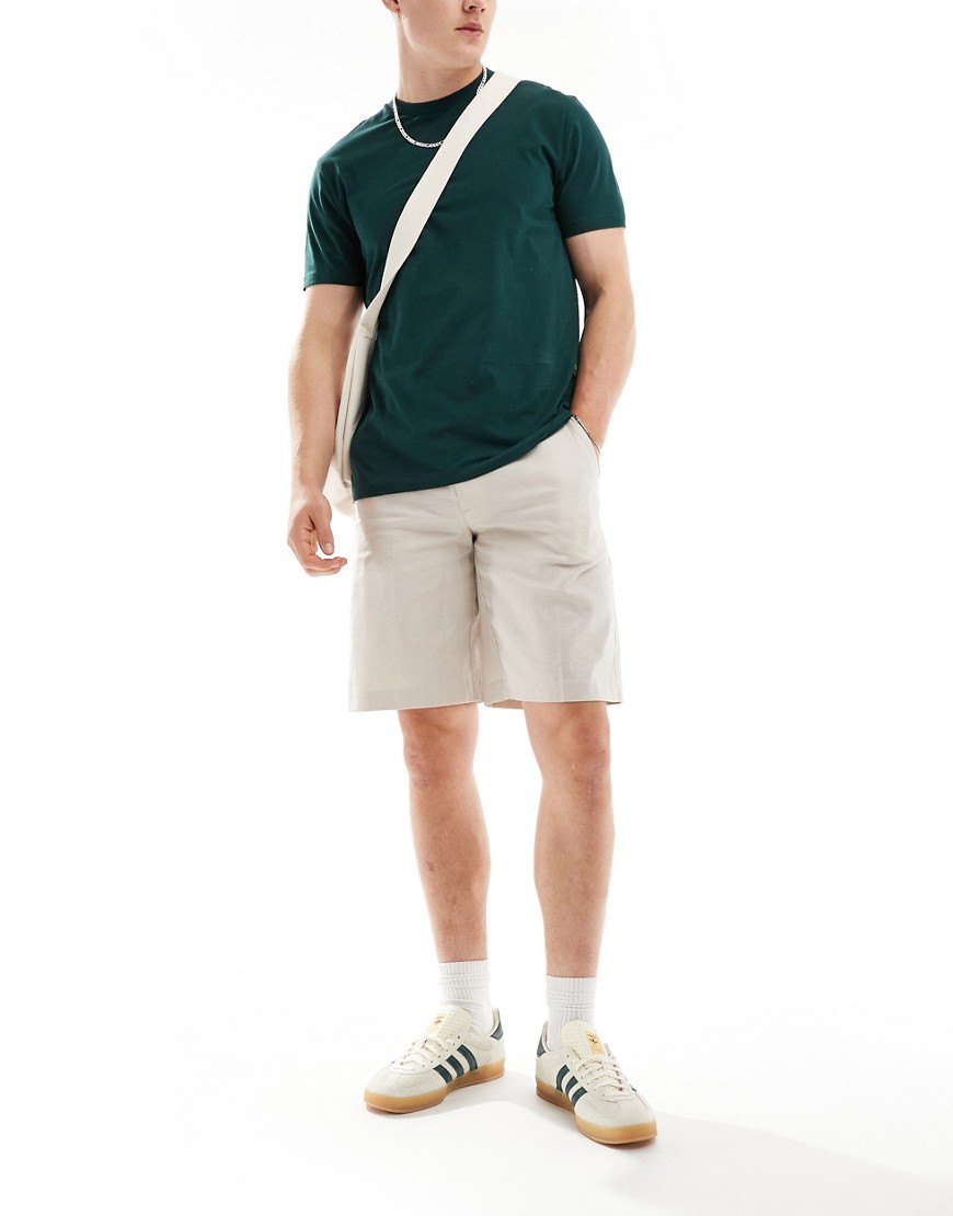 ASOS DESIGN smart straight leg linen blend shorts in stone-Neutral