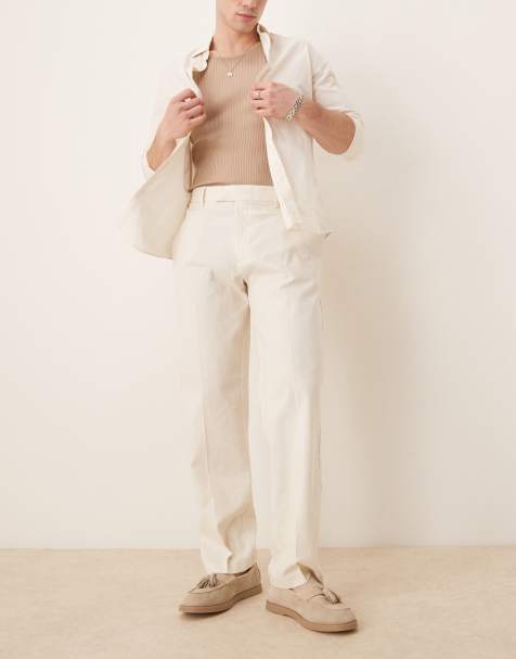 ASOS DESIGN smart straight leg linen blend trousers in ecru - view 1