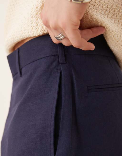 ASOS DESIGN smart straight leg linen blend pants in navy