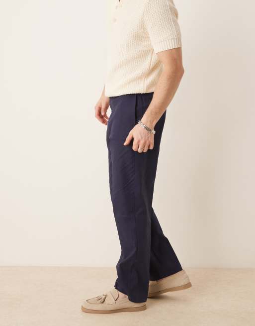 ASOS DESIGN smart straight leg linen blend pants in navy