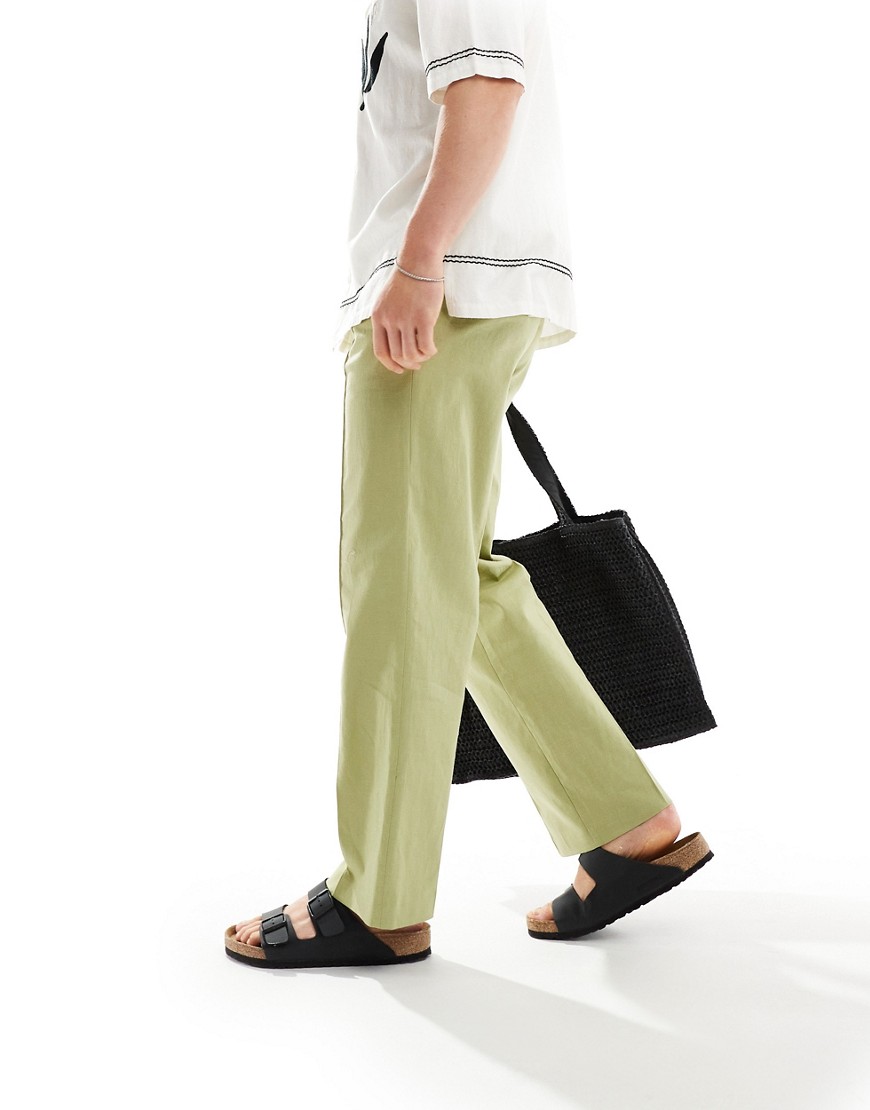 ASOS DESIGN smart straight leg linen blend trousers in sage green