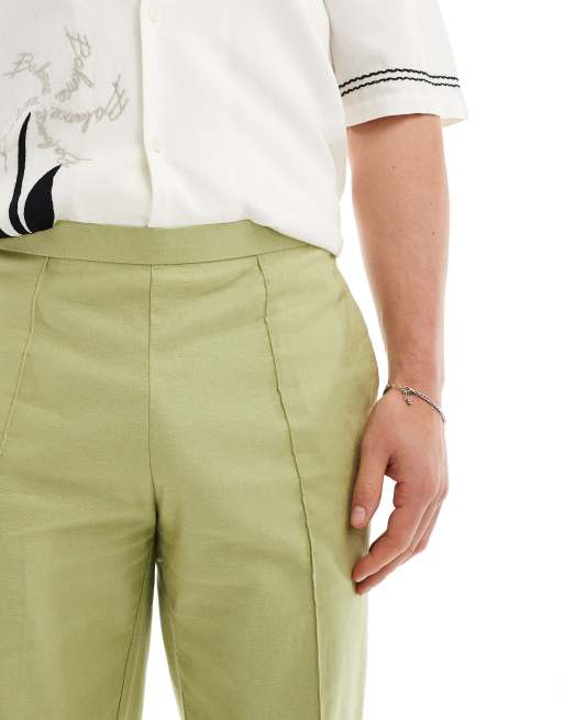 ASOS DESIGN smart straight leg linen blend trousers in sage green, 2 of 5