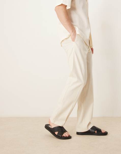 ASOS DESIGN smart straight leg linen blend trousers in white - view 1