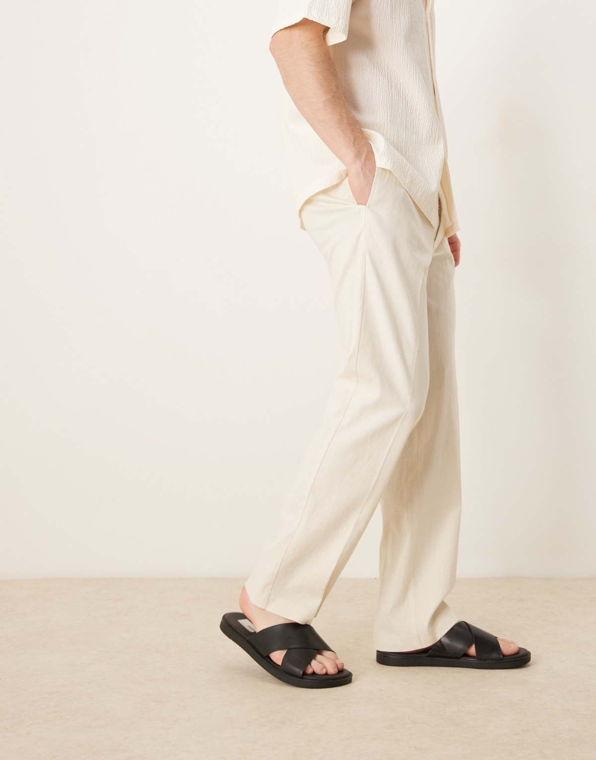 ASOS DESIGN smart straight leg linen blend trousers in white
