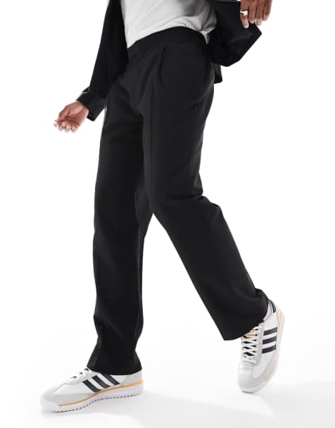 ASOS DESIGN smart straight leg pants in black with elasticated waist - part of a set - view 1