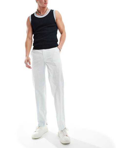 ASOS DESIGN smart straight leg pants in blue puppytooth check - view 1