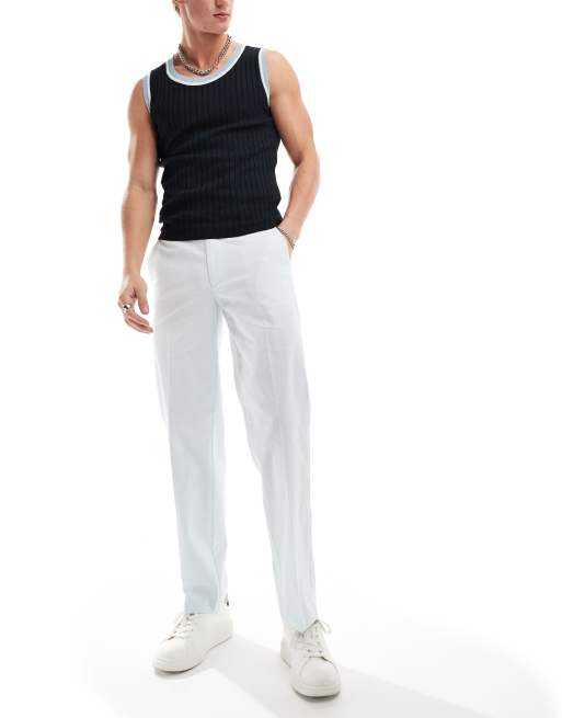 ASOS DESIGN smart straight leg pants in blue puppytooth check