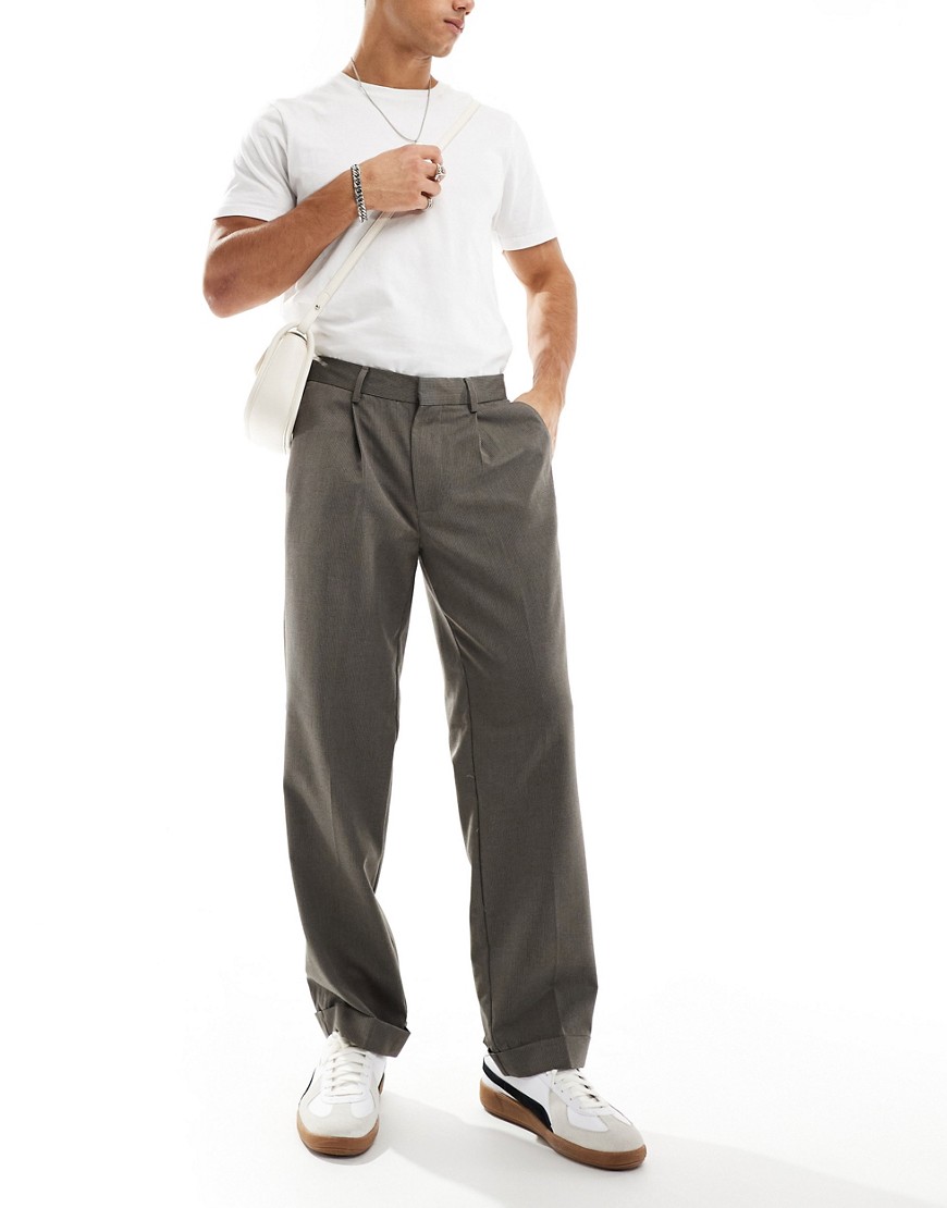 smart straight leg pants in brown microtexture
