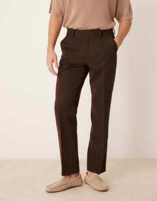 smart straight leg pants in brown